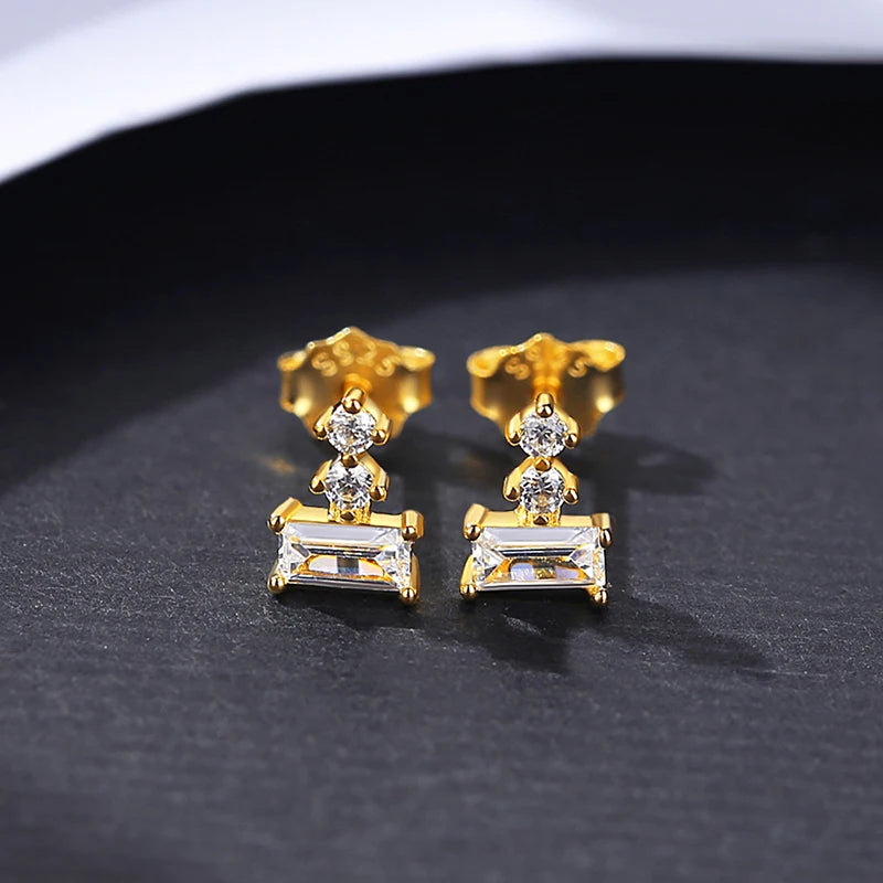 925 Silver CZ Geometrical Stud Earrings