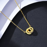 925 Silver CZ Double Circle Necklace Two Round Pendant Chain Jewelry