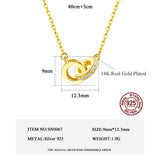 925 Silver CZ Double Circle Necklace Two Round Pendant Chain Jewelry