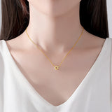 925 Silver CZ Double Circle Necklace Two Round Pendant Chain Jewelry