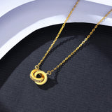 925 Silver CZ Double Circle Necklace Two Round Pendant Chain Jewelry