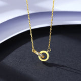 925 Silver CZ Double Circle Necklace Two Round Pendant Chain Jewelry