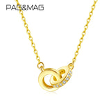 925 Silver CZ Double Circle Necklace Two Round Pendant Chain Jewelry