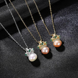 Heart Crown Natural Pearls Pendant Necklace 925 Sterling Silver Statement Gift