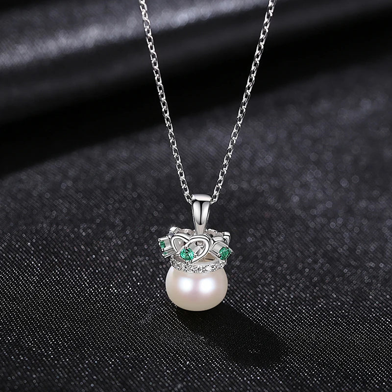 Heart Crown Natural Pearls Pendant Necklace 925 Sterling Silver Statement Gift