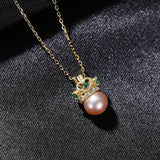 Heart Crown Natural Pearls Pendant Necklace 925 Sterling Silver Statement Gift