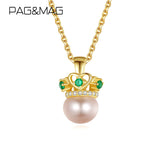 Heart Crown Natural Pearls Pendant Necklace 925 Sterling Silver Statement Gift