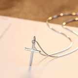 Minimalism Cross 925 Sterling Silver Pendant Necklace For Women Statement Gift
