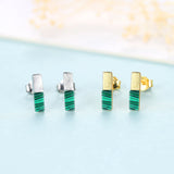 925 Sterling Silver Bar Stud Earring Green Malachite Earrings 925 Jewelry