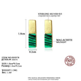 925 Sterling Silver Bar Stud Earring Green Malachite Earrings 925 Jewelry