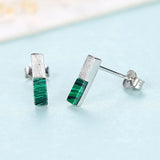 925 Sterling Silver Bar Stud Earring Green Malachite Earrings 925 Jewelry