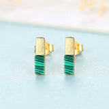 925 Sterling Silver Bar Stud Earring Green Malachite Earrings 925 Jewelry