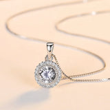 925 Silver Zircon Necklace Round CZ Pendant Women Wedding Jewelry