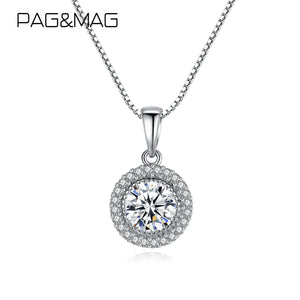 925 Silver Zircon Necklace Round CZ Pendant Women Wedding Jewelry