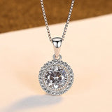 925 Silver Zircon Necklace Round CZ Pendant Women Wedding Jewelry