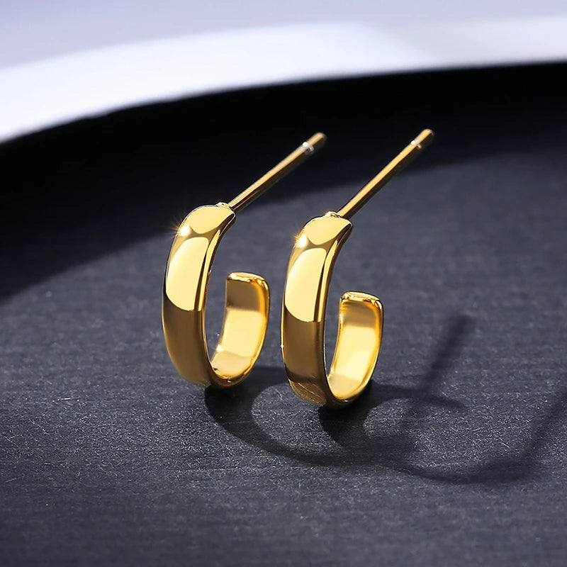 925 Silver Hoop Earrings Half Circle Geometrical Vintage Jewelry