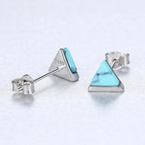 925 Silver Turquoise Stud Earrings Women Wedding Fine Jewelry Gift
