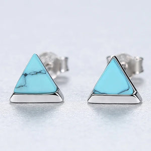 925 Silver Turquoise Stud Earrings Women Wedding Fine Jewelry Gift
