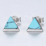 925 Silver Turquoise Stud Earrings Women Wedding Fine Jewelry Gift