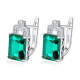 Square Emerald Gemstone Clip-On Earrings 925 Sterling Silver