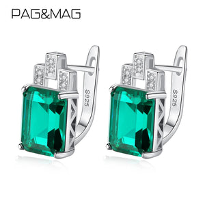 Square Emerald Gemstone Clip-On Earrings 925 Sterling Silver