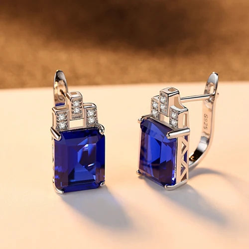 Square Emerald Gemstone Clip-On Earrings 925 Sterling Silver