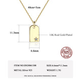 Vintage 925 Sterling Silver Square Star Necklace Woman Zircon Geometric Gold