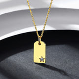 Vintage 925 Sterling Silver Square Star Necklace Woman Zircon Geometric Gold