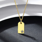 Vintage 925 Sterling Silver Square Star Necklace Woman Zircon Geometric Gold