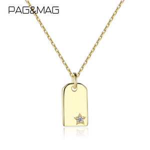 Vintage 925 Sterling Silver Square Star Necklace Woman Zircon Geometric Gold
