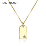 Vintage 925 Sterling Silver Square Star Necklace Woman Zircon Geometric Gold