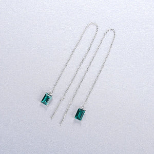 Emerald Green Tassel Earrings 925 Silver Drop Jewelry Gift