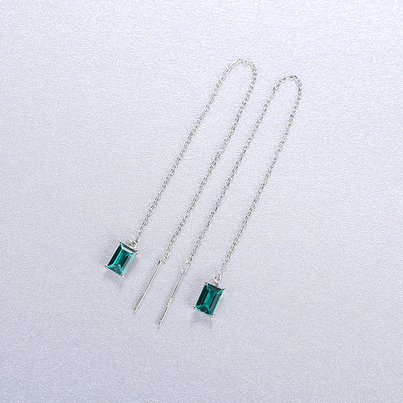 Emerald Green Tassel Earrings 925 Silver Drop Jewelry Gift