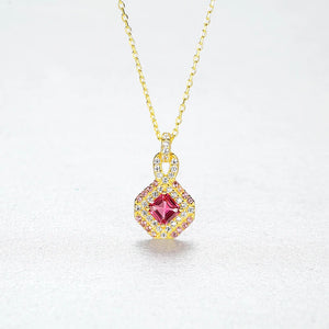 Vintage Red Zircon Gemstone Pendant 925 Sterling Silver Necklace