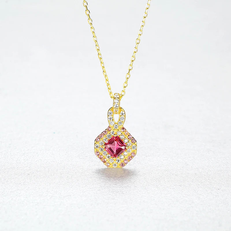 Vintage Red Zircon Gemstone Pendant 925 Sterling Silver Necklace