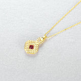 Vintage Red Zircon Gemstone Pendant 925 Sterling Silver Necklace