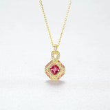 Vintage Red Zircon Gemstone Pendant 925 Sterling Silver Necklace