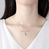 Wing Shape Natural Pearl Pendant Necklace 925 Sterling Silver Zircon Jewelry