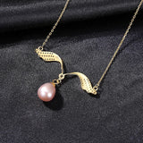 Wing Shape Natural Pearl Pendant Necklace 925 Sterling Silver Zircon Jewelry