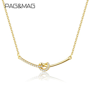 925Silver Knot Necklace 14k Plated Zircon Charm Chain Light Pendant
