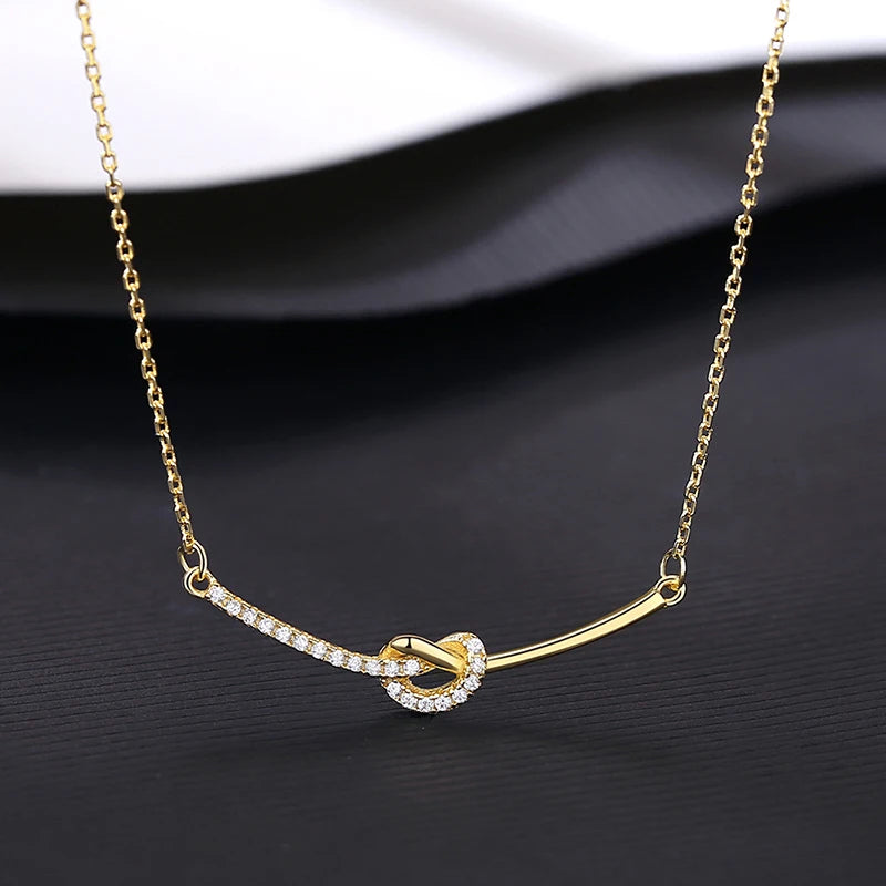 925Silver Knot Necklace 14k Plated Zircon Charm Chain Light Pendant