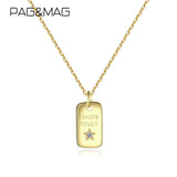 14K Zircon Bar Letter Star Necklace 925 Silver Square Charm Chain Jewelry