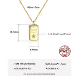 14K Zircon Bar Letter Star Necklace 925 Silver Square Charm Chain Jewelry
