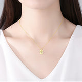 14K Zircon Bar Letter Star Necklace 925 Silver Square Charm Chain Jewelry