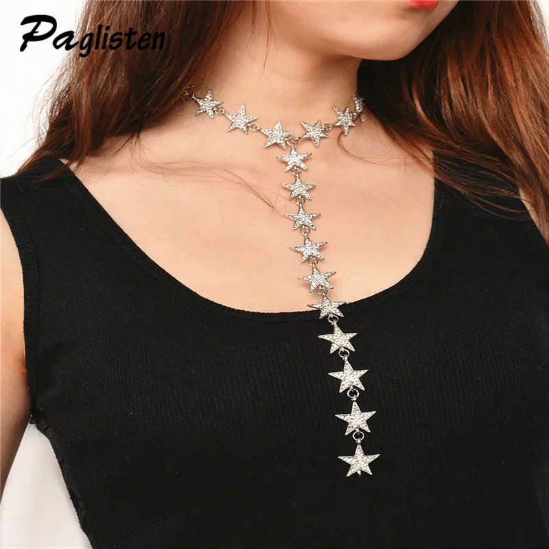 Rhinestone Star Collar Chokers Necklace Statement Jewelry