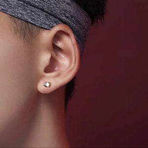 925 Silver Square Stud Earrings Men Boys Women Jewelry Punk Brincos