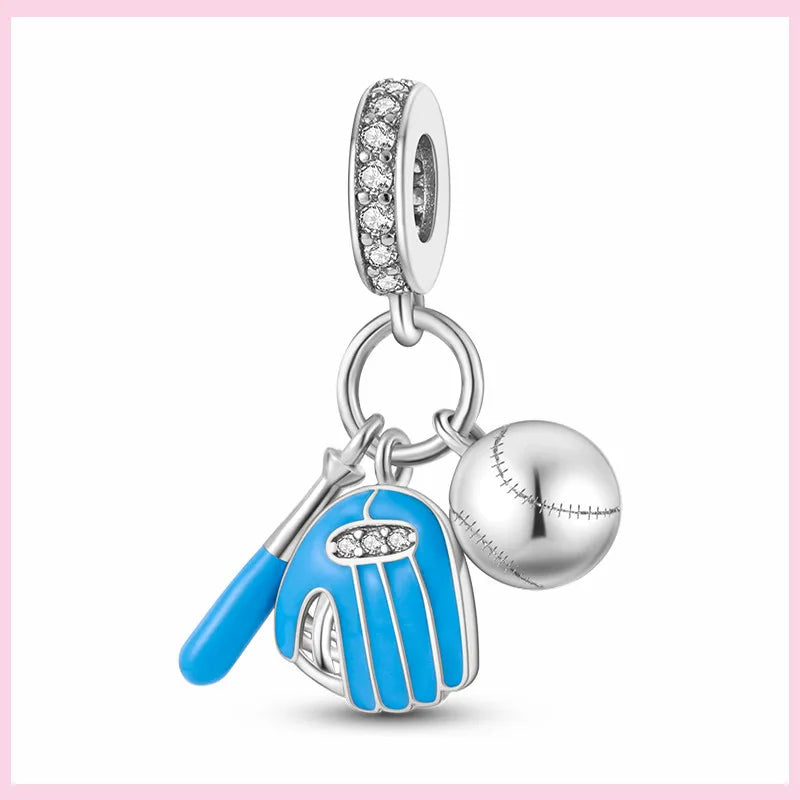 PAMELA 925 Sterling Silver Baseball Charms Barbell Sport Shoes Bead For Bracelet