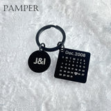 PAMPER Calendar Keychain Carved Anniversary Name Keyring