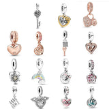 925 Sterling Silver Cartoon Rainbow Heart Charms Bead for Jewelry Making