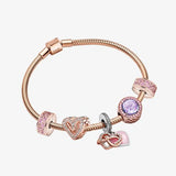 925 Sterling Silver Rose LOVE Heart Beads for Bracelet Women Men Bangle